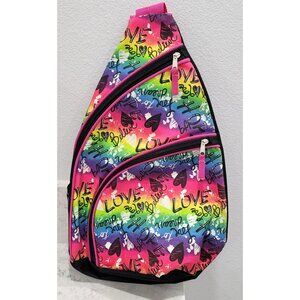 Colorful Sling Backpack with Love & Hope Print Adjustable Strap & Mesh Pocket